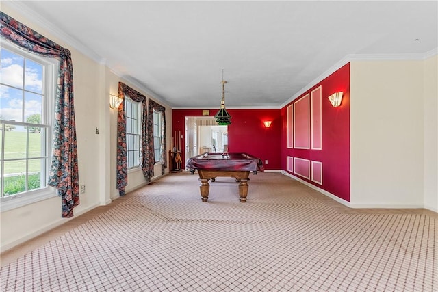 16 Mcbride Rd, North Strabane, PA 15317 - game room featuring crown molding, light carpet, plenty of natural light, and billiards