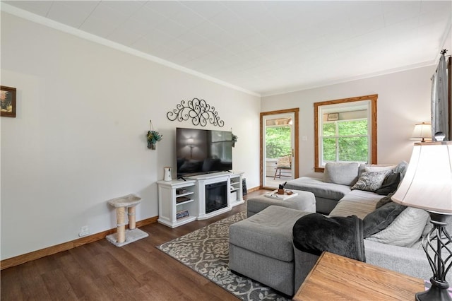2418 Graceland Rd, Neshannock Twp, PA 16105 - living area featuring ornamental molding, dark wood-style floors, and baseboards