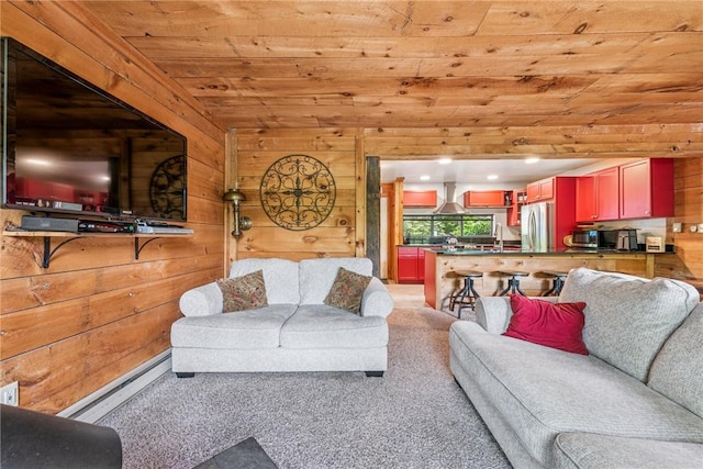 20 Craighead Dr, Hidden Valley, PA 15502 - living area with wooden ceiling, wooden walls, and carpet floors