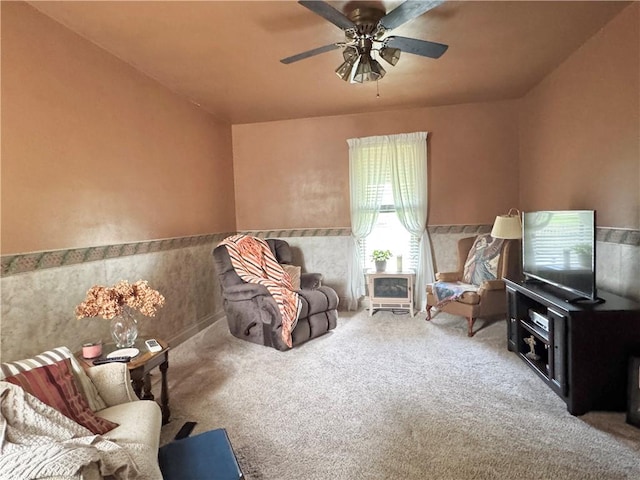 509 N Mercer St, New Castle/1St, PA 16101 - sitting room with ceiling fan, carpet, and wainscoting