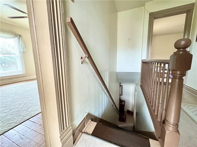 509 N Mercer St, New Castle/1St, PA 16101 - staircase featuring baseboards and a ceiling fan
