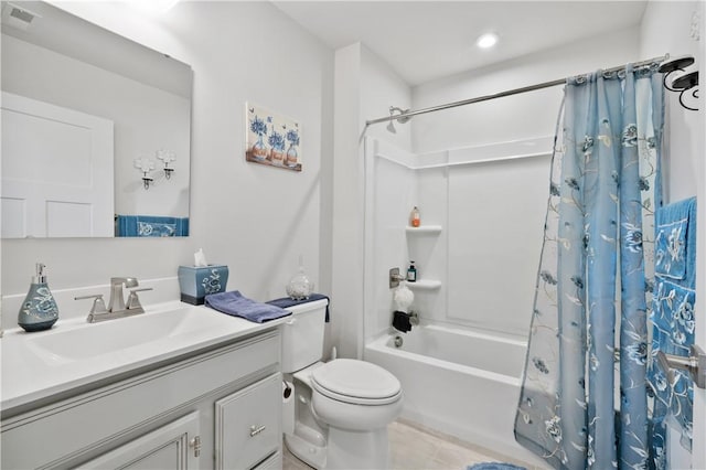 153 Olivia Dr, Center Twp Bea, PA 15061 - bathroom with shower / tub combo, tile patterned flooring, toilet, and vanity