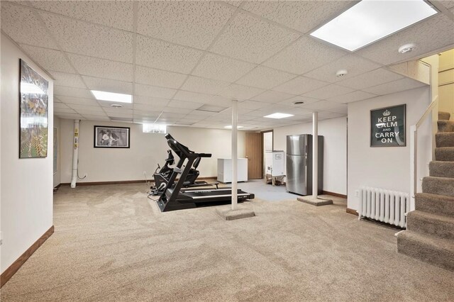 155 Westland Dr, Squirrel Hill, PA 15217 - exercise room featuring radiator heating unit, carpet floors, baseboards, and a drop ceiling