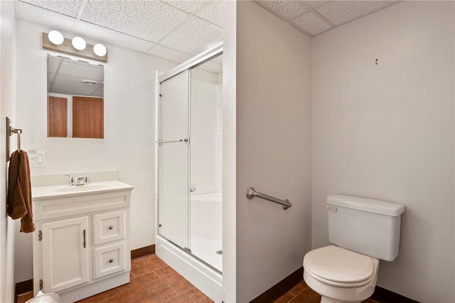 155 Westland Dr, Squirrel Hill, PA 15217 - full bathroom with a drop ceiling, a stall shower, vanity, toilet, and baseboards