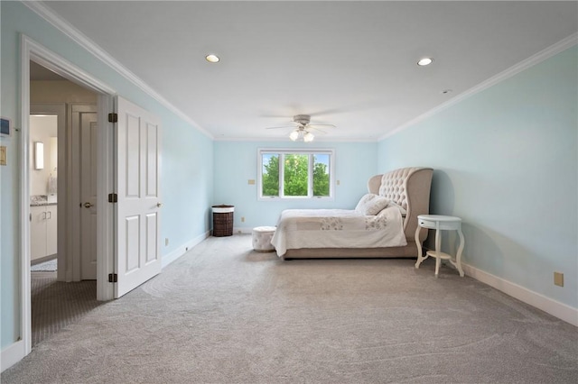 155 Westland Dr, Squirrel Hill, PA 15217 - carpeted bedroom with ornamental molding, baseboards, recessed lighting, and ceiling fan