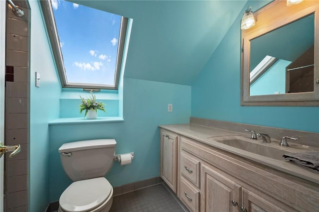 155 Westland Dr, Squirrel Hill, PA 15217 - full bathroom featuring tile patterned flooring, vanity, toilet, lofted ceiling, and a shower
