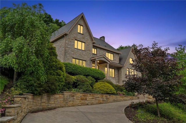 155 Westland Dr, Squirrel Hill, PA 15217 - view of front facade featuring stone siding and a chimney