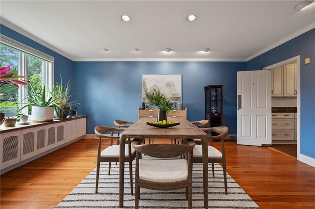 155 Westland Dr, Squirrel Hill, PA 15217 - dining room featuring light wood finished floors, baseboards, crown molding, and recessed lighting