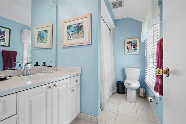 111 Maple Dr, Pine Twp Nal, PA 15090 - bathroom featuring vanity, vaulted ceiling, toilet, and plenty of natural light