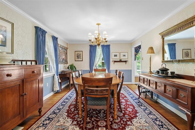 111 Maple Dr, Pine Twp Nal, PA 15090 - dining area featuring a chandelier, wood finished floors, and ornamental molding