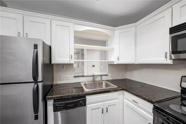 130 S 22nd St Unit 2C, South Side, PA 15203 - kitchen featuring appliances with stainless steel finishes, a sink, white cabinetry, and open shelves