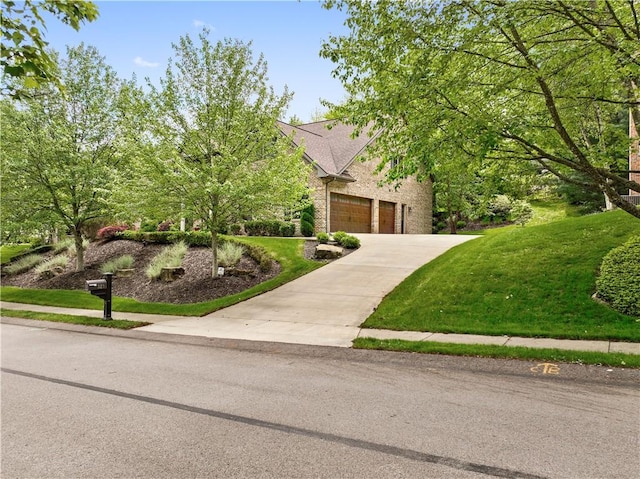 321 Ivy Dr, Pine Twp Nal, PA 15044 - view of property hidden behind natural elements with a front yard, concrete driveway, stone siding, and brick siding