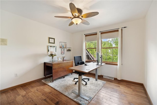 321 Ivy Dr, Pine Twp Nal, PA 15044 - office with a ceiling fan, baseboards, and hardwood / wood-style flooring
