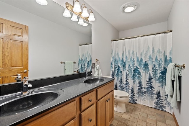 321 Ivy Dr, Pine Twp Nal, PA 15044 - full bath featuring toilet, double vanity, and a shower with curtain