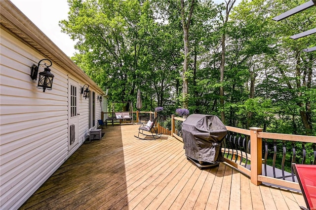 34 Max St, Hempfield Twp Wml, PA 15601 - wooden terrace featuring view of scattered trees and grilling area