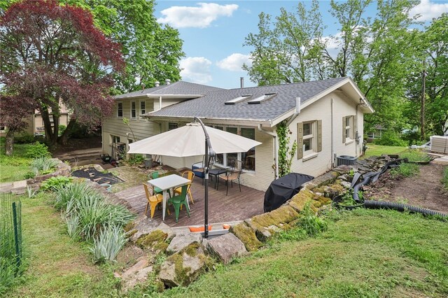 643 Croyland Ave, Indiana Boro, PA 15701 - back of house with outdoor dining area, a shingled roof, cooling unit, and a deck