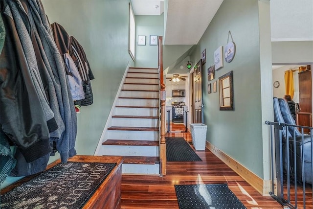 346 Pine St, Ambridge, PA 15003 - staircase featuring wood finished floors and baseboards