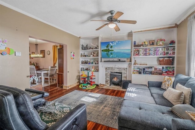 346 Pine St, Ambridge, PA 15003 - living area featuring wood finished floors, a ceiling fan, crown molding, a chandelier, and a textured ceiling