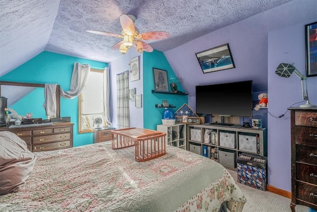 346 Pine St, Ambridge, PA 15003 - carpeted bedroom with lofted ceiling, a textured ceiling, ceiling fan, and baseboards