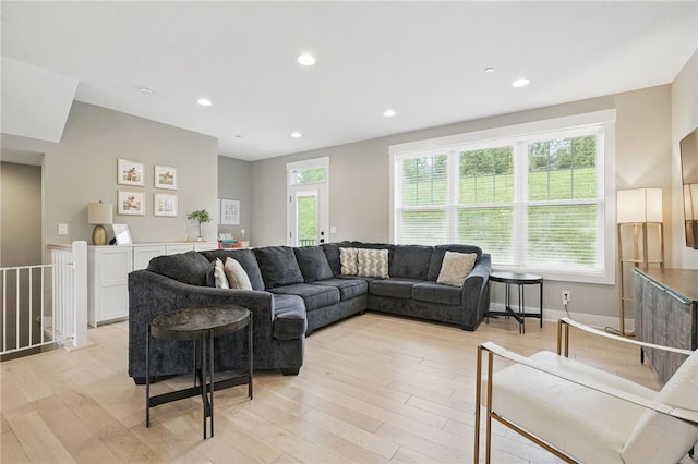 349 Azalea Dr, Peters Twp, PA 15367 - living room with light wood finished floors, recessed lighting, and baseboards