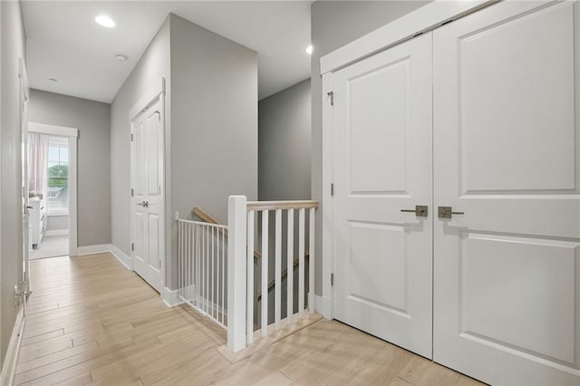 349 Azalea Dr, Peters Twp, PA 15367 - hall featuring an upstairs landing, light wood-style floors, baseboards, and recessed lighting