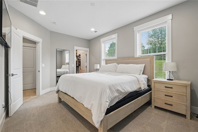 349 Azalea Dr, Peters Twp, PA 15367 - bedroom with light carpet, a walk in closet, baseboards, a closet, and recessed lighting