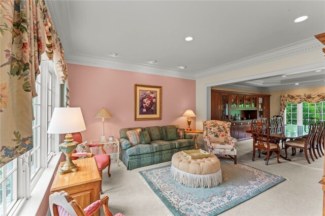 104 Autumn Way, Peters Twp, PA 15367 - living room with carpet, crown molding, and recessed lighting
