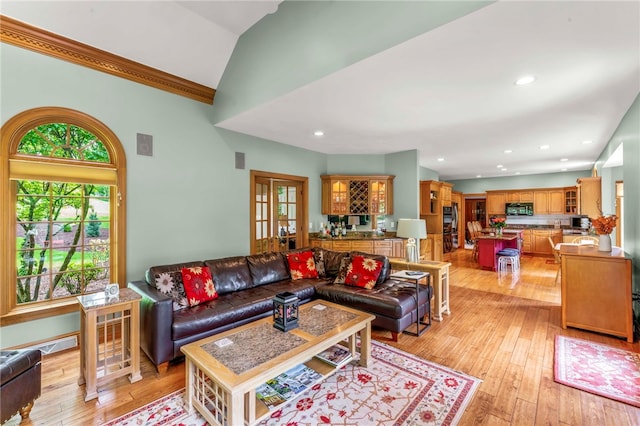 104 Autumn Way, Peters Twp, PA 15367 - living room with light wood-style flooring, recessed lighting, and vaulted ceiling