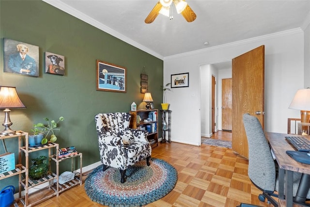 920 Maple Ave, Castle Shannon, PA 15234 - office space with crown molding, baseboards, and a ceiling fan