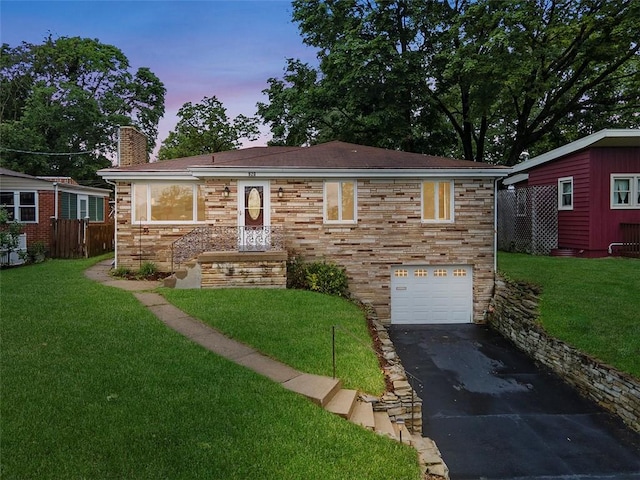 920 Maple Ave, Castle Shannon, PA 15234 - view of front of house with asphalt driveway, a chimney, a garage, and stone siding
