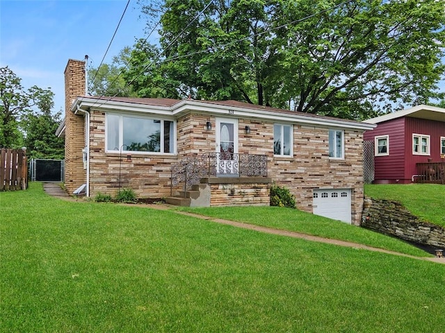 920 Maple Ave, Castle Shannon, PA 15234 - ranch-style house with a chimney, a garage, stone siding, and driveway
