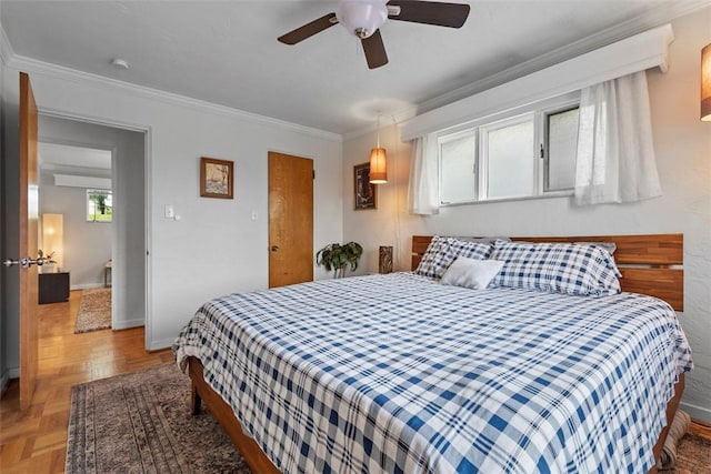 920 Maple Ave, Castle Shannon, PA 15234 - bedroom with crown molding, baseboards, and a ceiling fan