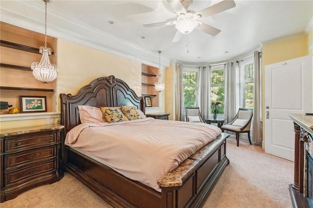 1800 Wightman St, Squirrel Hill, PA 15217 - bedroom with light carpet, ornamental molding, and a chandelier