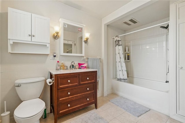 1800 Wightman St, Squirrel Hill, PA 15217 - bathroom with vanity, shower / bathtub combination with curtain, toilet, and tile patterned flooring