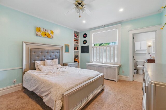 1800 Wightman St, Squirrel Hill, PA 15217 - bedroom featuring radiator, light colored carpet, recessed lighting, baseboards, and ceiling fan