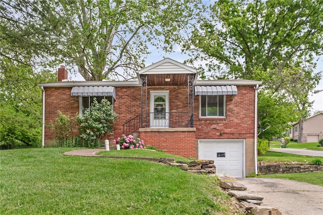 1332 Rte 519, North Strabane, PA 15330 - view of front of home featuring asphalt driveway, a front yard, an attached garage, and a chimney