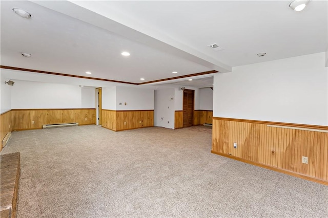 4117 Kellington Ct, Murrysville, PA 15668 - spare room featuring a wainscoted wall, wooden walls, light carpet, and a baseboard radiator