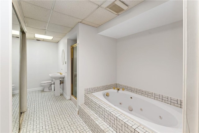 4117 Kellington Ct, Murrysville, PA 15668 - full bath featuring a jetted tub, a stall shower, a drop ceiling, and tile patterned flooring