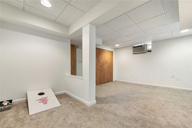 2219 Beechwood Blvd, Squirrel Hill, PA 15217 - finished basement with carpet floors, a drop ceiling, baseboards, recessed lighting, and a wall mounted air conditioner