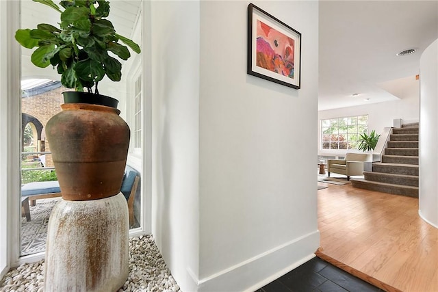 2219 Beechwood Blvd, Squirrel Hill, PA 15217 - hallway with stairs, baseboards, and wood finished floors
