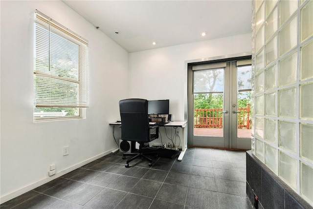 2219 Beechwood Blvd, Squirrel Hill, PA 15217 - office space featuring french doors, dark tile patterned floors, recessed lighting, and baseboards