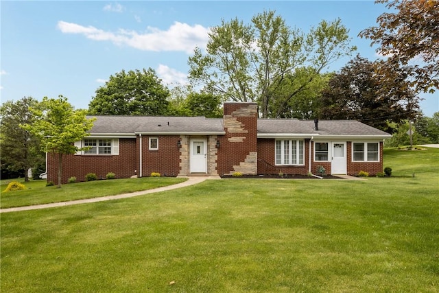 1509 Ingomar Heights Rd, Franklin Park, PA 15237 - ranch-style home with a chimney, a front yard, and brick siding