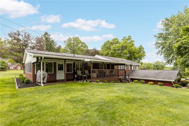 1509 Ingomar Heights Rd, Franklin Park, PA 15237 - rear view of house with a yard, a wooden deck, and brick siding