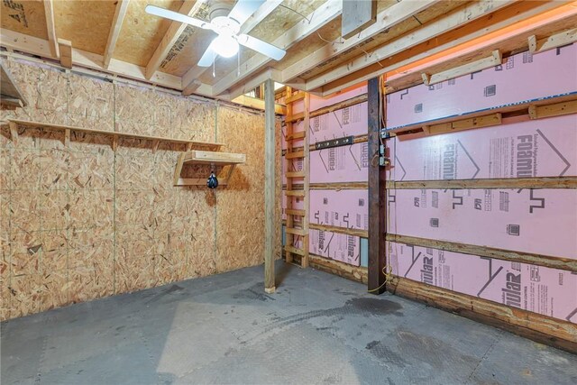9895 Willow Dr, Mccandless, PA 15090 - unfinished below grade area with a ceiling fan