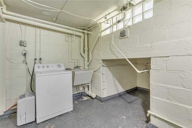9895 Willow Dr, Mccandless, PA 15090 - basement with washer / dryer and a sink