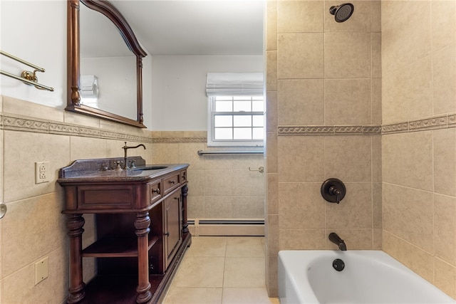 271 Harbison Rd, Buffalo Twp But, PA 16055 - bathroom with a baseboard heating unit, tile walls, tile patterned flooring, vanity, and  shower combination