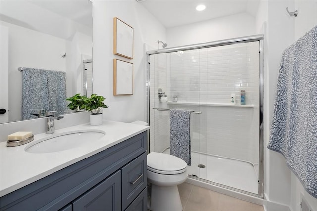 205 Rothaar Ct, Peters Twp, PA 15367 - full bath with vanity, toilet, a stall shower, tile patterned flooring, and recessed lighting