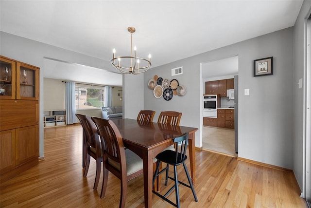 1111 Oriole Dr, Green Tree, PA 15220 - dining room with light wood finished floors, a chandelier, and baseboards