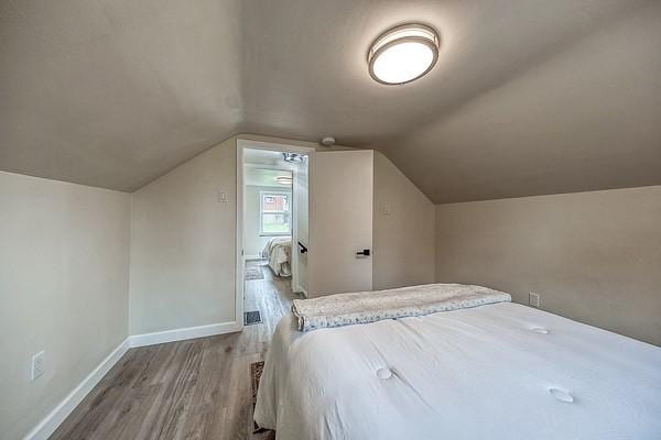 1603 Randolph Ln, Penn Hills, PA 15147 - bedroom with wood finished floors, baseboards, and lofted ceiling