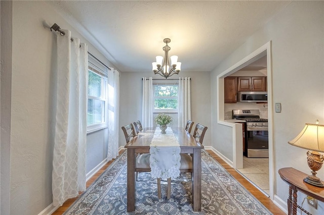 106 Richard Dr, Ross Twp, PA 15237 - dining room with light wood-style flooring, a chandelier, and baseboards